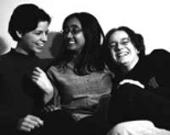 One of the photos from the "Members of the Community: LBGTS (Lesbian, Bisexual, Gay, Transgendered and Supporters) at MIT" exhibit in the Infinite Corridor. Left to right: Jessica Hinel, a sophomore in music and theater arts; and Anindita Basu and danah boyd, both graduate students in media arts and sciences.