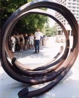 Bill Arning, curator of the List Visual Arts Center, led a tour of campus sculptures this month. One of the pieces he talked about was "Two Indeterminate Lines," a sculpture by French minimalist Bernar Venet in front of Dewey Library.