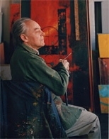 Gyorgy Kepes, with brush in hand, works in his Boston studio in this 1989 photo.