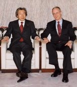 President Charles M. Vest (right) met with Japanese Prime Minister Junichiro Koizumi in January to discuss the restructuring of the Japanese university system.