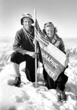 Brad and Barbara Washburn kneel at the summit of Mount Bertha  in Alaska in July 1940. The world-renowned explorers will speak at MIT on April  5.