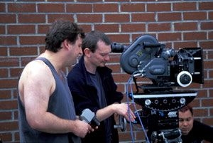 John Underkoffler (center) and fellow Media Lab graduate Alan Lasky (left) make some behind-the-scenes adjustments on an earlier film project. Underkoffler is now the science and technology advisor on Ang Lee's movie adaptation of "The Incredible Hulk."