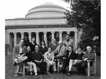 The 2002 Knight Science Journalism Fellows are (front row): Alessandro Greco, Trisha Gura, Adam Rogers, Annalee Newitz, director Boyce Rensberger, Clive Thompson, program coordinator Martha Henry, David Paterson, (back row): Pamela Asigi Andiba, Chen May Yee, Lauren Slater, Ruth Bellinghini and administrative assistant John Nikolai.
