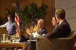 Offering their views of cybersecurity at last week's town hall meeting were (left to right) Jeff Schiller of MIT, national cybersecurity chief Richard Clarke, John Grossman and Gary Beach.