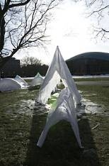 An IAP class made ice sculptures by the MIT Chapel.