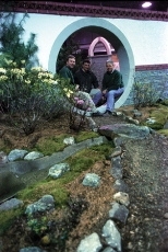 Steve Wiswell (left), Tom Willard (center) and Andy Turcotte take a breather while setting up their entry from Endicott House in the Bayside Expo Flower Show.