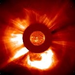 This flare, one of the largest solar flares ever observed by the Solar and Heliospheric Observatory (SOHO), set off a strong high-energy proton event and a fast-moving coronal mass ejection that hit Earth early on Oct. 29. Scientists at MIT's Haystack Observatory used radars to track the space- weather effects on the ionosphere.