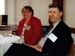 Bonnie Tuohy and Fred Rosenberg of Lincoln Lab enjoy themselves at the Quarter Century Club luncheon.