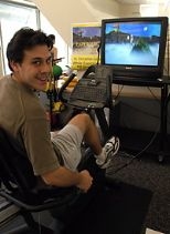 Sloan School graduate student Harris Rabin demonstrates CycleScore, an interactive exercise program that he and three colleagues created as an iCampus project.