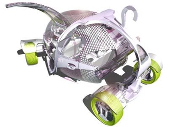 "The Soft Car with with electric wheel motors, exoskeleton frame and programmable outer skin," one of many designs from a collaboration among members of the MIT Smart Cities project, General Motors and architect Frank O. Gehry.