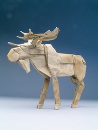 The six-inch tall 'Bull Moose, Opus 413' by Robert Lang is one uncut square of Japanese lokta paper.