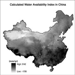 Map shows the spatial variability in China of one key input to farming: water. Water is generally abundant in the south and scarce in the north and west.