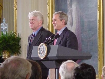 President George W. Bush presents alumnus Robert Metcalfe with the National Medal of Technology on March 14.