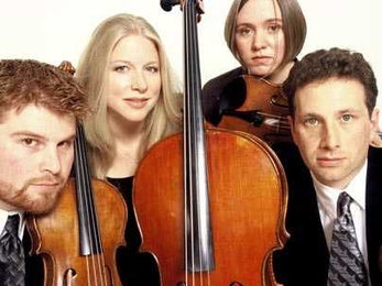 The Cypress Quartet (from left: Ethan Filner, viola; Jennifer Kloetzel, cello; Cecily Ward, violin;  Tom Stone, violin) will perform an original work by Lecturer Elena Ruehr on Friday.