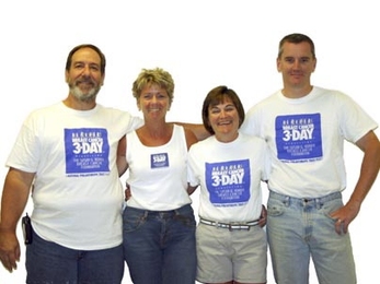MIT Bates Lab employees Ken Hatch, Joanne McCarthy, Barbara Santorella and Peter Binns, from left, will walk 60 miles this weekend to raise money for the Susan G. Komen Breast Cancer Foundation.