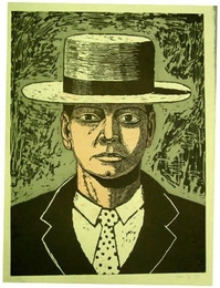 'Man with Hat,' a 1984 woodcut by Aaron Fink, is part of an exhibit opening at The Dean's Gallery in the Sloan School of Management on Jan. 3.