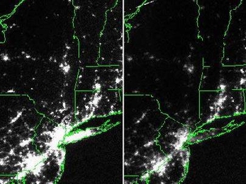 Satellite images show the New York City area about 20 hours before (left) and 7 hours after the blackout of Aug. 13, 2003. MIT economist Paul Joskow explains that such blackouts are usually caused by problems with power distribution and equipment, not power shortages.