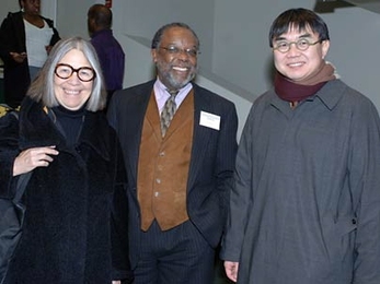 Architecture and planning dean Adele Santos, left: Ted Landsmark, director of Boston Architectural College, center, and Ho Yung Chang, architecture department head, welcomed participants to 'Architecture Race Academe: The Black Architect's Journey.'
