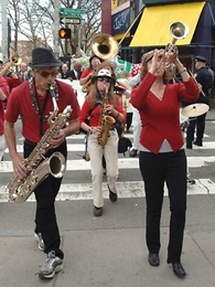 The groundbreaking ceremony for the Central Square Theater on Massachusetts Ave, celebrated by many members of the Cambridge, MIT and theater communities, ended with a parade led by the Second Line Brass Band.