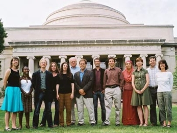 Knight Science Journalism fellows are, from left to right: Molly Seamans, administrative assistant; Esther Nakkazi; John Mangels; Julie Robotham; Pam Belluck; Boyce Rensberger, director; Ivan Semeniuk; Pere EstupinyÃ ; Keith Seinfeld; Zarina Khan; Catherine Clabby; Jonathan Fahey; Kathy Boisvert, assistant director.