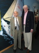 MIT retiring professor Jerry Milgram (left) with MIT alum Bill Koch at the opening of an exhibit that honors Milgram's many contributions to Ocean Engineering, at the Compton Gallery at MIT.