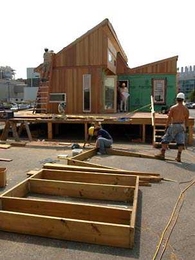 Many hands volunteered in the making of MIT's solar house.