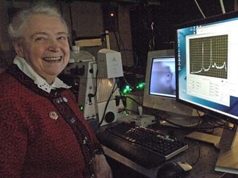 Professor Mildred Dresselhaus, in the spectroscopy lab at MIT.