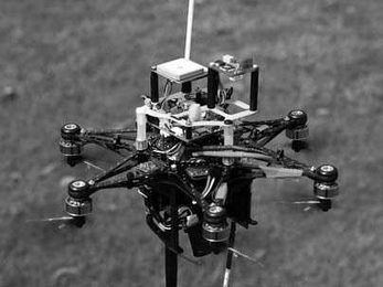 The creators of the MIT six-rotor vehicle, above, developed in collaboration with Ascending Technologies GmbH in Germany, won a tie for first place in a competition to develop a micro air vehicle to aid in a hypothetical hostage situation.