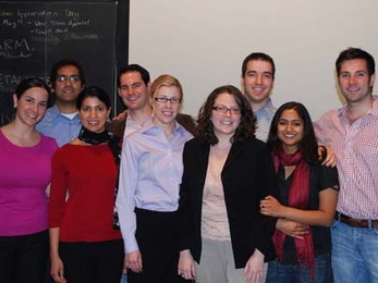 MIT Sloan School of Management Board Fellows and program organizers, from left to right, Dana Sakal, MBA '09, organizer co-president; Kaushal Challa '08, Project Walk; Harpreet Singh, MBA '09, organizer, co-president; Matt Albrecht, MBA '08, Museum of Science; Joanna Brownstein, MBA '08, Project Walk; Ellen Correia, MBA '08, ACCION; Yishai Knobel, MBA '08, Fenway High School; Shivani Garg, MBA '08...