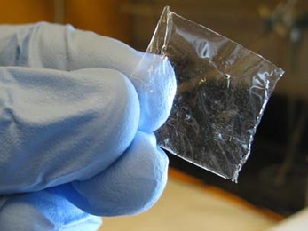 The new, thin material developed by MIT engineers for use in methanol fuel cells.