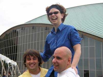 ESD Academic Administrator Elizabeth Milnes with two of "her" ESD PhD students, Daniel Livengood and Mike Hanowsky.