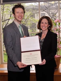 Professor Cynthia Barnhart (Associate Dean for Academic Affairs, School of Engineering) presents Orian Z. Welling, a student in the Department of Mechanical Engineering, with the 2008 Henry Ford Award.