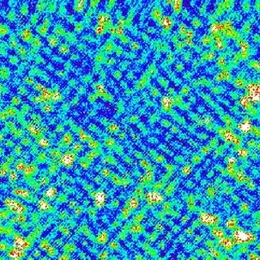 This scanning tunneling microscope image of a bismuth superconducting compound shows a characteristic checkerboard pattern. The researchers believe this pattern indicates the presence of a charge density wave.