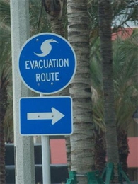 A sign indicating a hurricane evacuation route near Boca Raton, Florida.