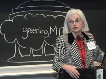 Executive vice-president and treasurer, and co-chair of the Campus Energy Task Force Theresa Stone spoke at the "Come Walk the Talk...on Energy" marking the beginning of energy week to  launch Greening MIT, a community campaign for responsible use of energy and natural resources on campus.