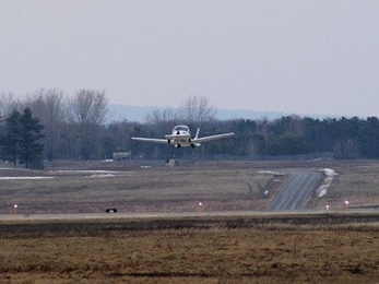 The Terrafugia Transition taking off from runway 17 at Plattsburgh International Airport.