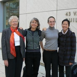 A unique lineage of four teachers and students, in MIT's Department of Brain and Cognitive Sciences. From left: Professors Mary Potter and Nancy Kanwisher; Assistant Professor Rebecca Saxe; and postdoctoral associate Liane Young.