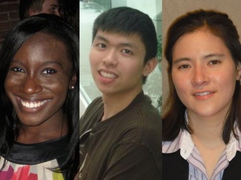 From left to right, Ugwechi Amadi, Steven Mo and Caroline Huang, this year's Rhodes scholars from MIT.