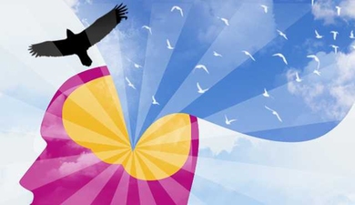 Conceptual image of ideas spewing from a human head