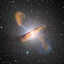 Color composite image of Centaurus A, revealing the lobes and jets emanating from the active galaxy’s central black hole.