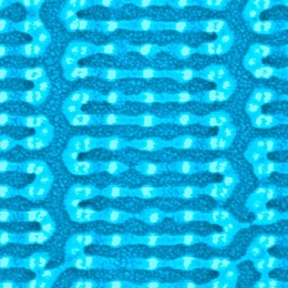 MIT researchers coaxed tiny, chainlike molecules to arrange themselves into complex patterns, like this one, on a silicon chip. Previously, self-assembling molecules have required some kind of template on the chip surface — either a trench etched into the chip, or a pattern created through chemical modification. But the MIT technique instead uses sparse silicon “hitching posts.” The molecule...