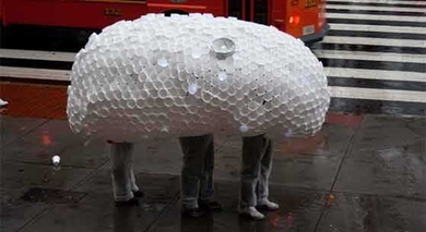 The Egg, a student project in artistic practice and transdisciplinary research, walking down Mass Ave.