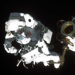 Astronaut and MIT alumnus Robert L. Satcher Jr. '86, PhD '93, STS-129 mission specialist, participates in a spacewalk in 2009.