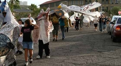 The Curley School of Ajo, Ariz., the $50K Grand Prize winner, has been instrumental in empowering the local community, encouraging economic development and providing professional support to artists; local children have been actively involved in the organization's programs and events, including this parade at the school.