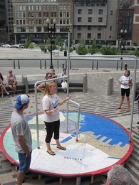 Team Found's "Time Machine" – which is sited adjacent to South Station, is devised to help users understand relative travel distances in the city.