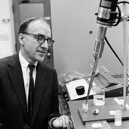 A 1972 file photo shows Professor Edward Merrill at work in his lab.