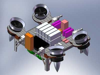 When fully assembled, Talaris will consist of the carbon fiber vehicle, four electric ducted fans to simulate lunar gravity, lithium polymer batteries to power the fans, compressed gas thrusters and nitrogen tanks to provide the fuel and thrust to maneuver the vehicle, and an avionics system to navigate it.