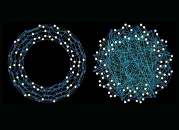 Research on the spread of health-centered behavior describes how the structure of social networks can influence how behaviors travel through a population. 
<br /><br />
These figures show experimentally manipulated on-line social networks. The first community (left) has a clustered network structure, while the second one is a more "random" casual contact network. Node colors indicate people who ...