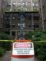 Crews were hard at work on the outside facade of Burton-Conner this summer. Much work was done on the main entrance side of the building, including repair and re-pointing of brick, repairing medallions and rebuilding and painting the front entrance. 