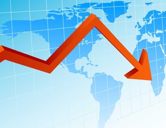 Arrow representing stock volatility atop a world map